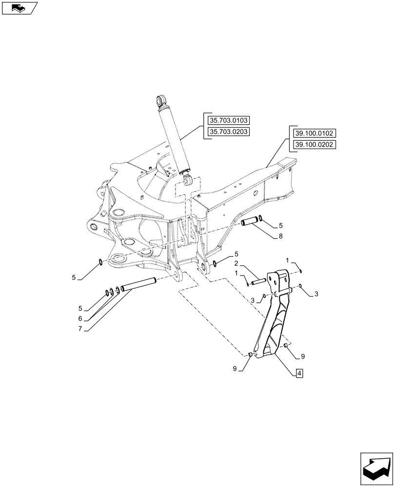 Схема запчастей Case 590SN - (39.129.0101) - STABILIZER (39) - FRAMES AND BALLASTING