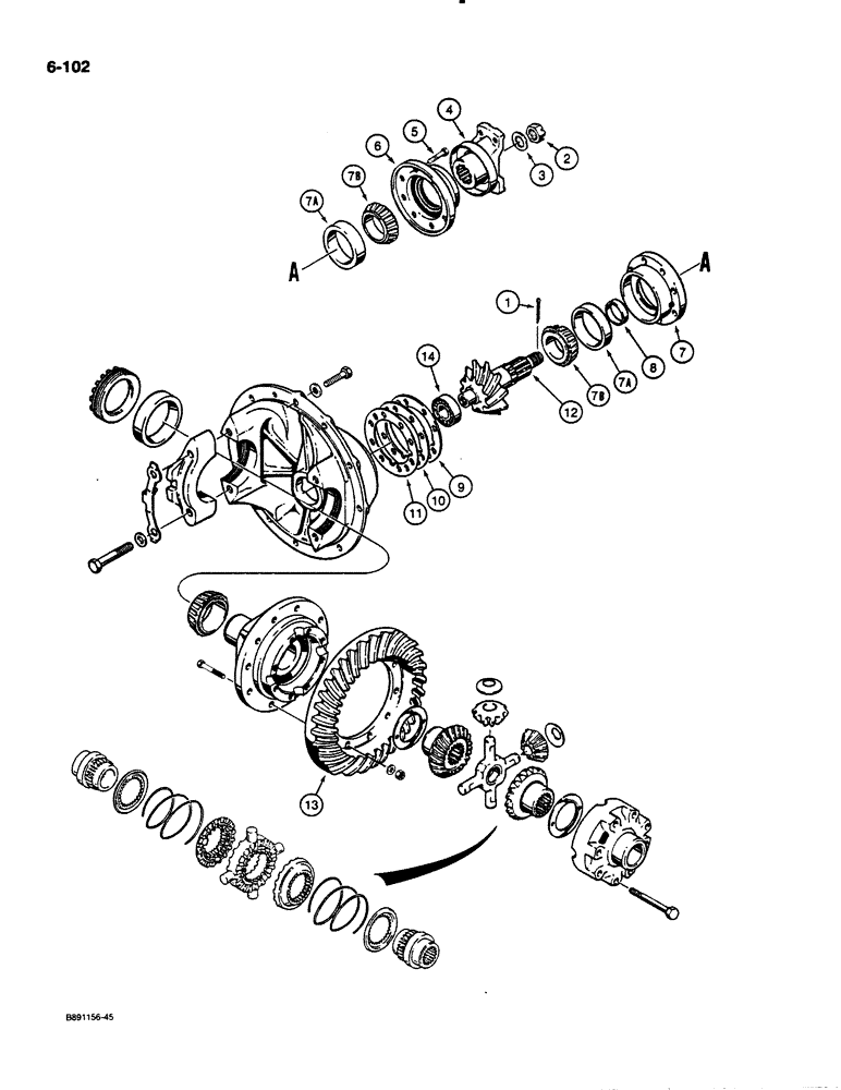 Схема запчастей Case 621 - (6-102) - FRONT AND REAR AXLE DIFFERENTIAL, P.I.N. JAK0020901 AND AFTER (06) - POWER TRAIN