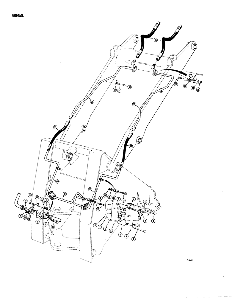 Схема запчастей Case W24 - (191A) - LOADER HYDRAULICS, CLAM CYLINDER HYDRAULICS, TRACTOR SN.9107067 AND AFTER (08) - HYDRAULICS