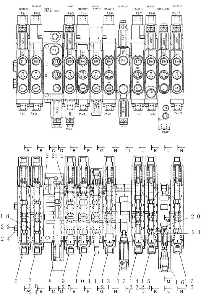 Схема запчастей Case CX36B - (HC001-01[1]) - VALVE ASSEMBLY, CONTROL (35) - HYDRAULIC SYSTEMS