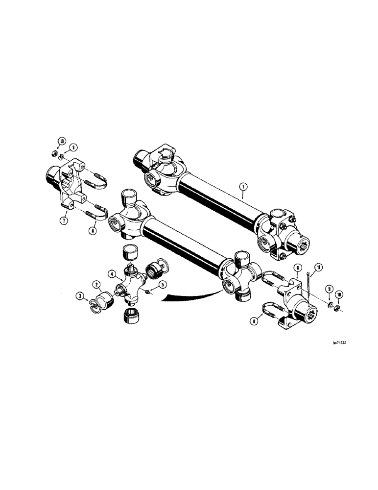 Схема запчастей Case 310G - (100[1]) - DRIVE SHAFT AND UNIVERSAL JOINTS - GAS (03) - TRANSMISSION