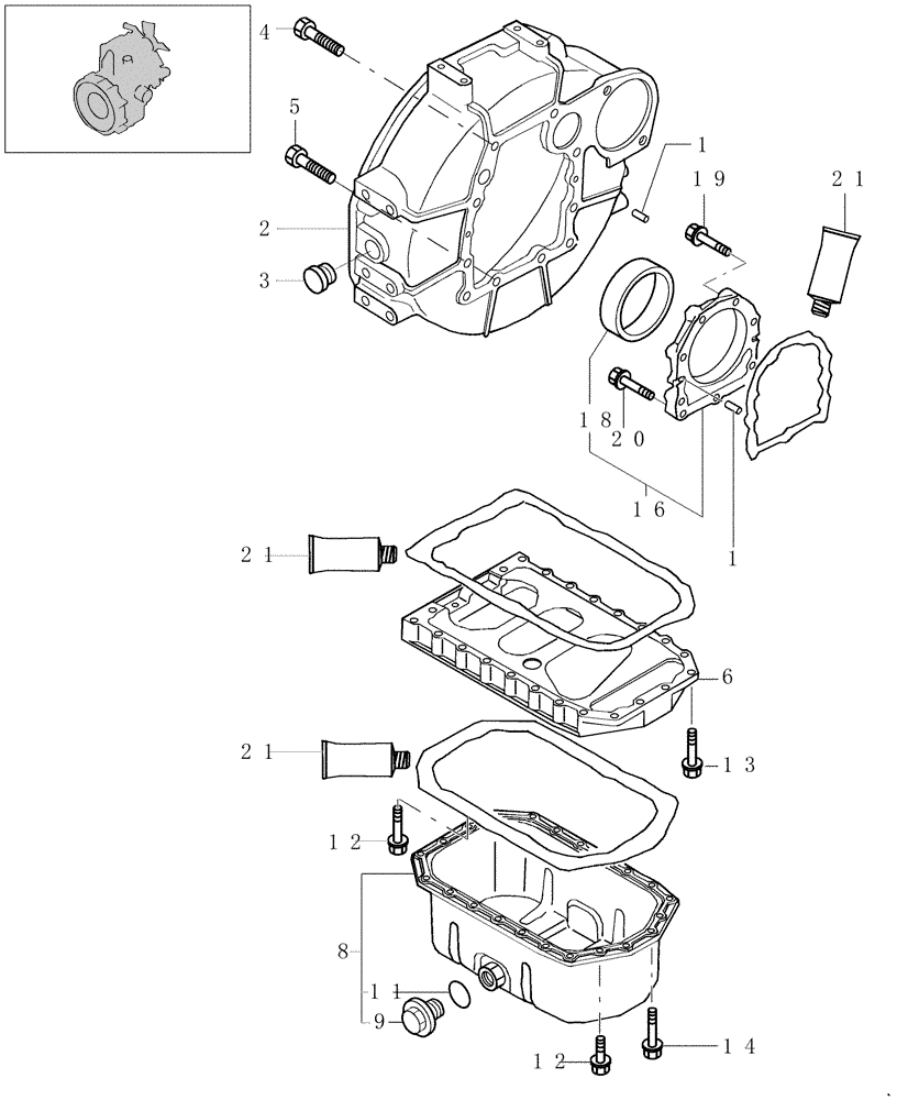 Схема запчастей Case CX31B - (0.042[01]) - FLYWHEEL HOUSING & OIL SUMP (10) - ENGINE