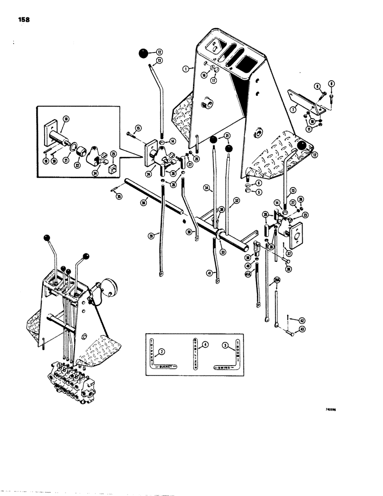 Схема запчастей Case 26C - (158) - CONTROLS WITH HAND SWING FOR 350 CRAWLERS, BACKHOE SN. 5220152 AND AFTER 