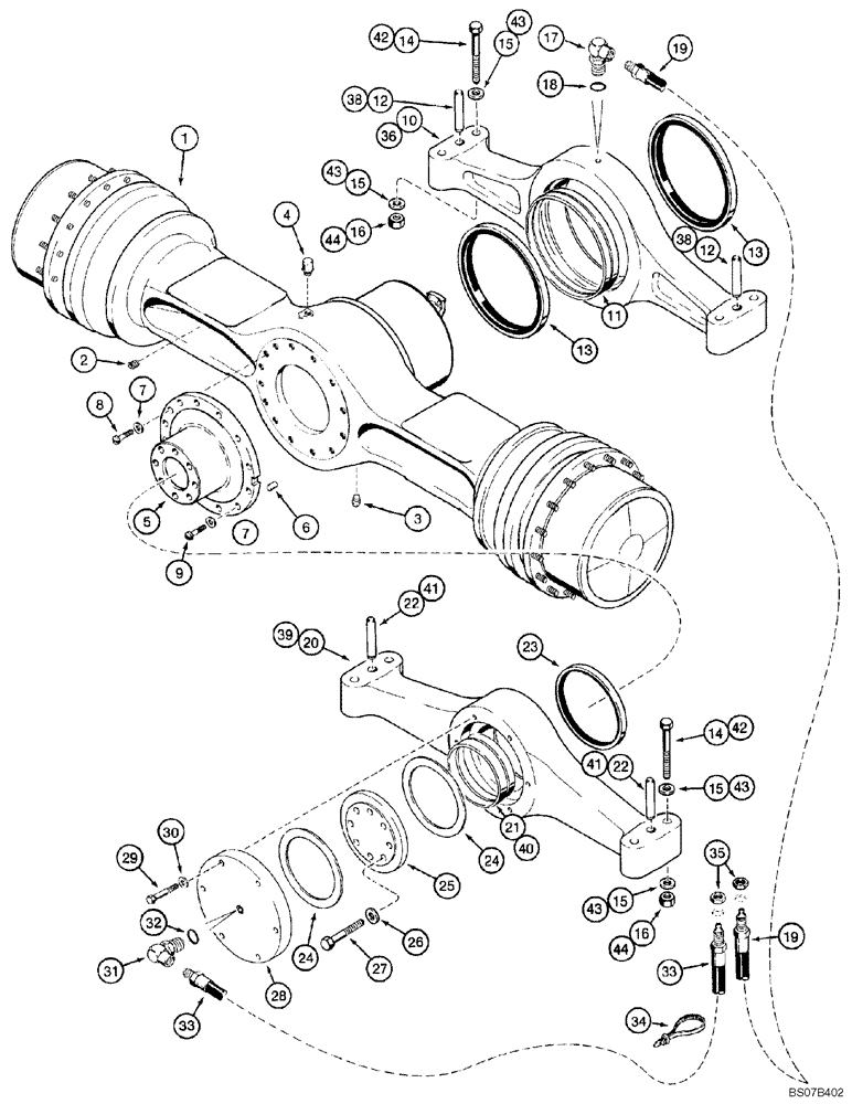 Схема запчастей Case 921 - (6-062) - REAR AXLE MOUNTING AND HOUSING, INCLUDES TRUNNIONS AND LUBRICATION LINES (06) - POWER TRAIN