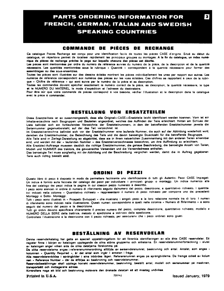 Схема запчастей Case 450B - (003) - PARTS ORDERING INFORMATION FOR FRENCH, GERMAN, ITALIAN AND SWEDISH SPEAKING COUNTRIES (00) - GENERAL