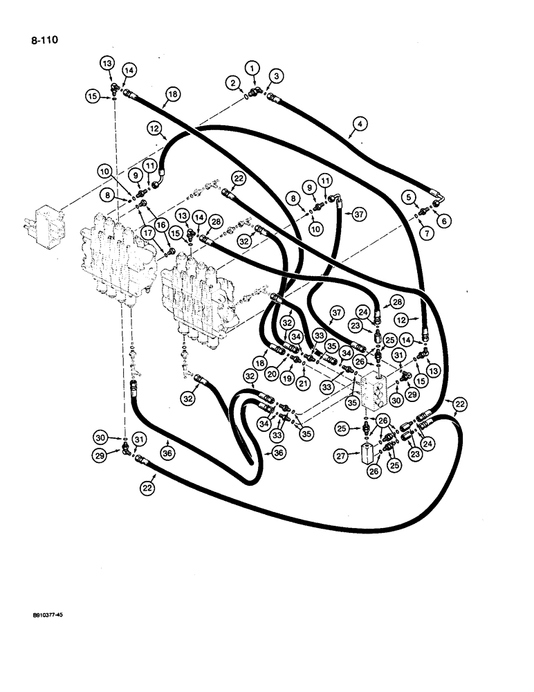 Схема запчастей Case 1085C - (8-110) - HYDRAULIC HAND AND FOOT CONTROL CIRCUIT, CONTROL VALVES TO PILOT MANIFOLD AND HIGH SPEED VALVES (08) - HYDRAULICS