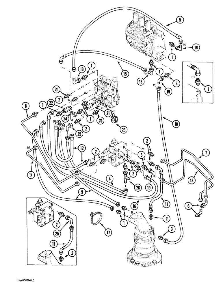 Схема запчастей Case 1088 - (8C-06) - SWING MOTOR HYDRAULIC CIRCUIT (08) - HYDRAULICS