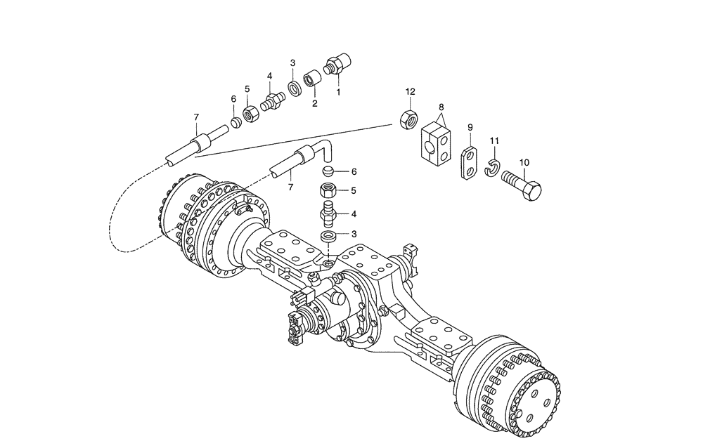 Схема запчастей Case 340B - (32A00000627[001]) - BREATHER, INTERMEDIARE AXLE (87451599) (11) - AXLES/WHEELS