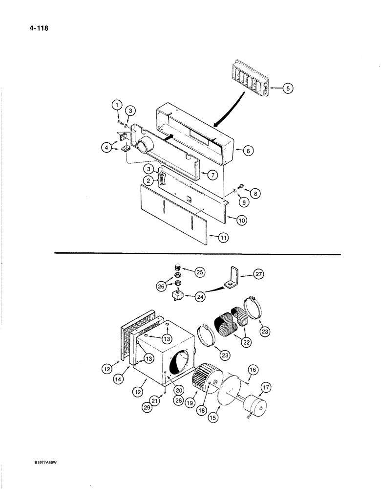 Схема запчастей Case 1080B - (4-118) - HEATER SHROUDING AND HEATER (04) - ELECTRICAL SYSTEMS