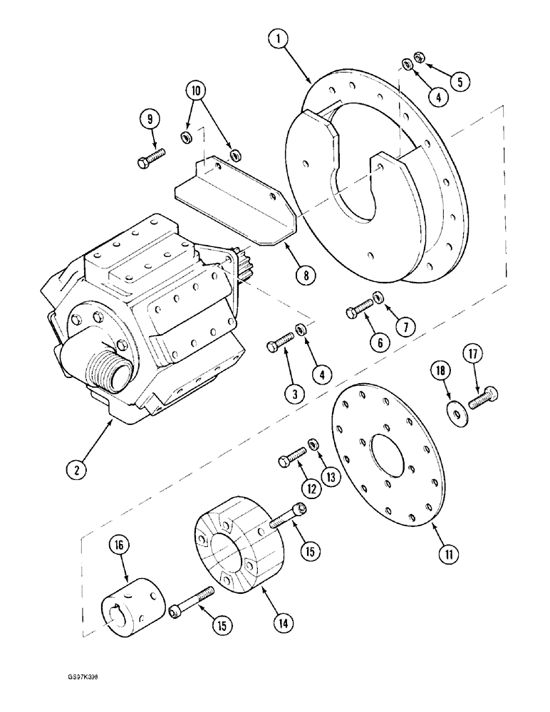 Схема запчастей Case 170C - (8-098) - HYDRAULIC PUMP TO ENGINE COUPLINGS (08) - HYDRAULICS