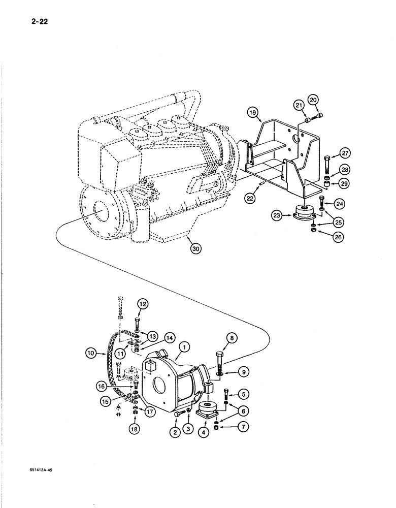 Схема запчастей Case 170B - (2-22) - ENGINE MOUNTING AND ADAPTING PARTS, P.I.N. 74341 THROUGH 74456 (02) - ENGINE