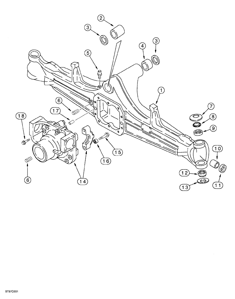 Схема запчастей Case 580SL - (6-004) - FRONT DRIVE AXLE, AXLE HOUSING (06) - POWER TRAIN