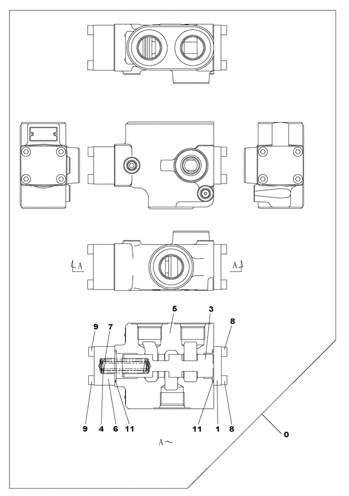 Схема запчастей Case CX350C - (08-051[00]) - 3-WAY VALVE (08) - HYDRAULICS