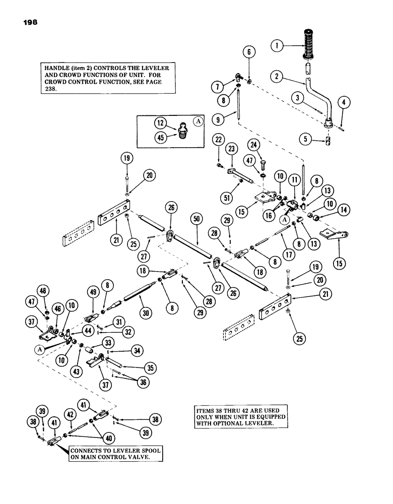 Схема запчастей Case 980B - (198) - LEVELER CONTROL HANDLE AND ATTACHING PARTS, (USED ON UNITS WITH PIN 6204051 AND AFTER) (05) - UPPERSTRUCTURE CHASSIS