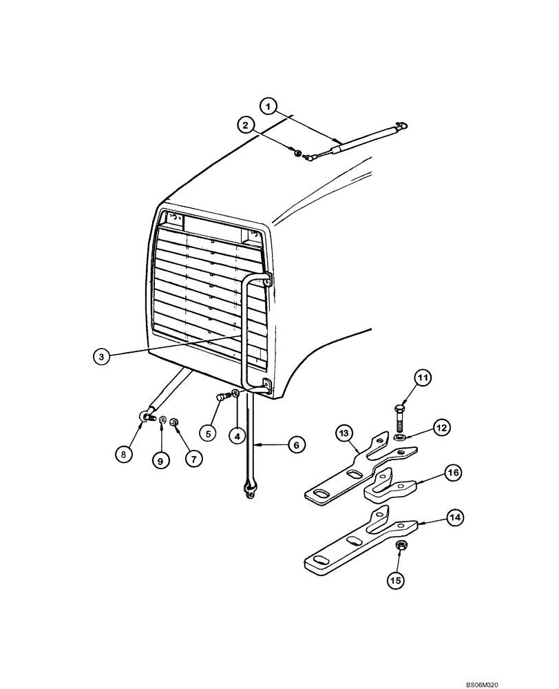 Схема запчастей Case 845 - (09.22[00]) - ENGINE HOOD - DAMPER AND BRACKET (09) - CHASSIS