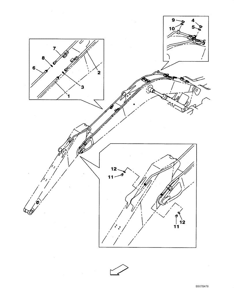 Схема запчастей Case CX210BNLC - (08-42) - OPTION LINE (BAR BASE) - BOOM (WITH 26MM TUBE) (08) - HYDRAULICS