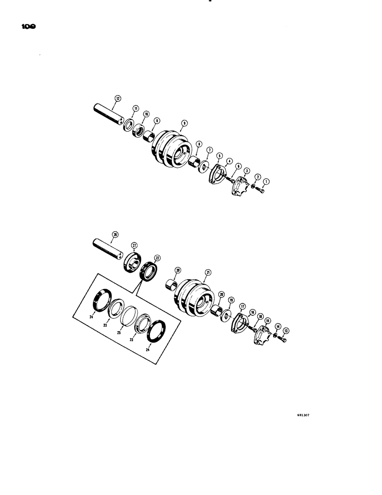 Схема запчастей Case 1150 - (100) - TRACK CARRIER ROLLER (04) - UNDERCARRIAGE