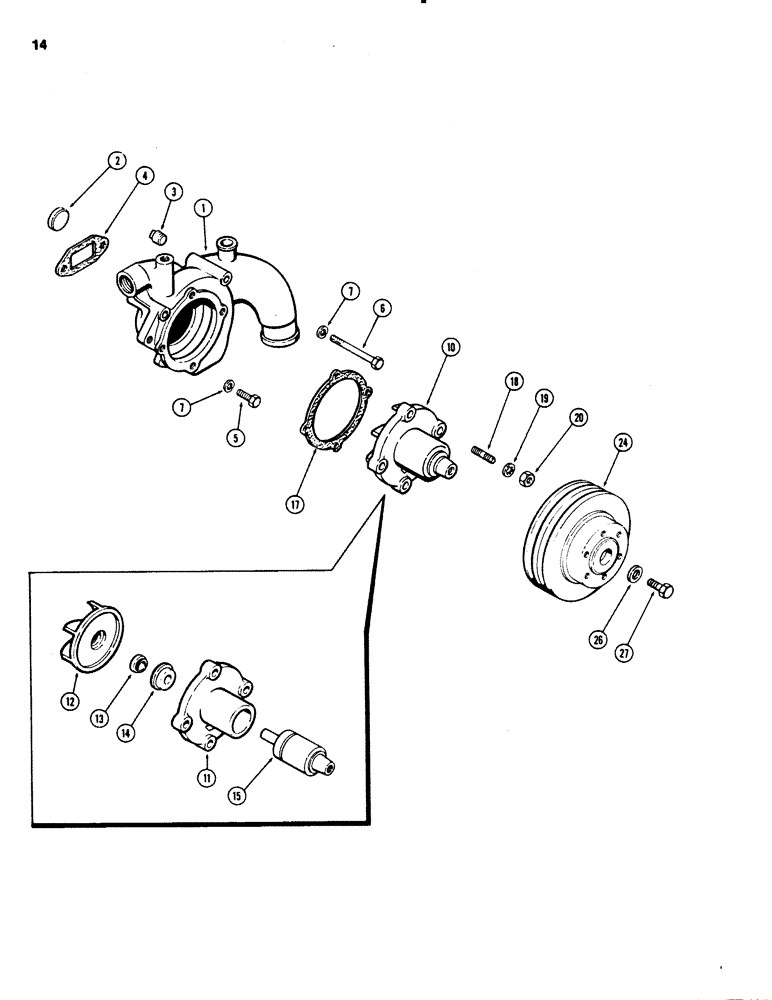 Схема запчастей Case 1150C - (014) - WATER PUMP, 451BD DIESEL ENGINE, WITH TAPPED SHAFT (02) - ENGINE