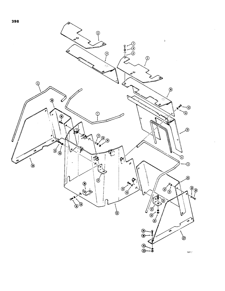 Схема запчастей Case 35 - (398) - BACKHOE CNTRL TOWER, W/ TWO PIECE FORMED SWING PEDAL GUARDS, COMMERCIAL-CROSS VALVES 