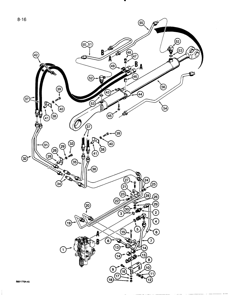 Схема запчастей Case 450C - (8-16) - LOADER BUCKET TILT HYDRAULIC CIRCUIT (08) - HYDRAULICS