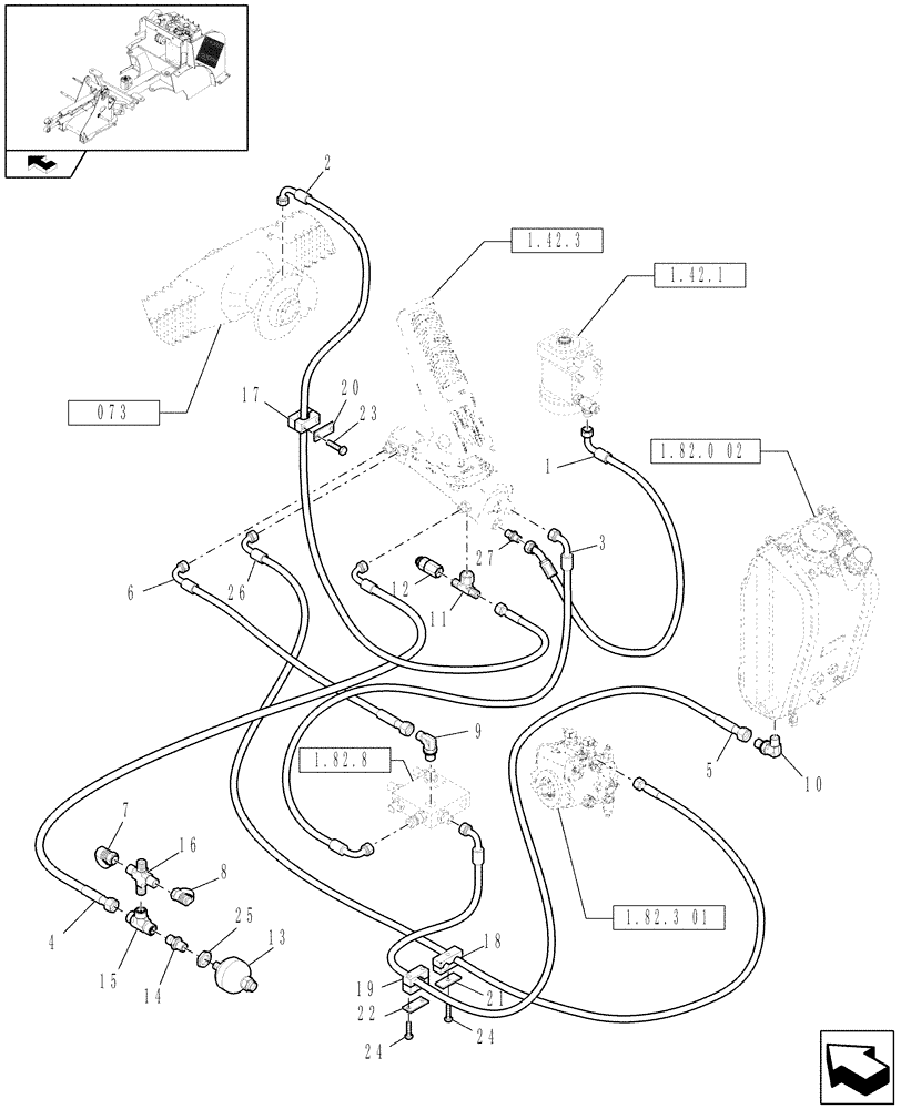 Схема запчастей Case 321E - (1.82.2) - BRAKING SYSTEM LINES (07) - HYDRAULIC SYSTEMS