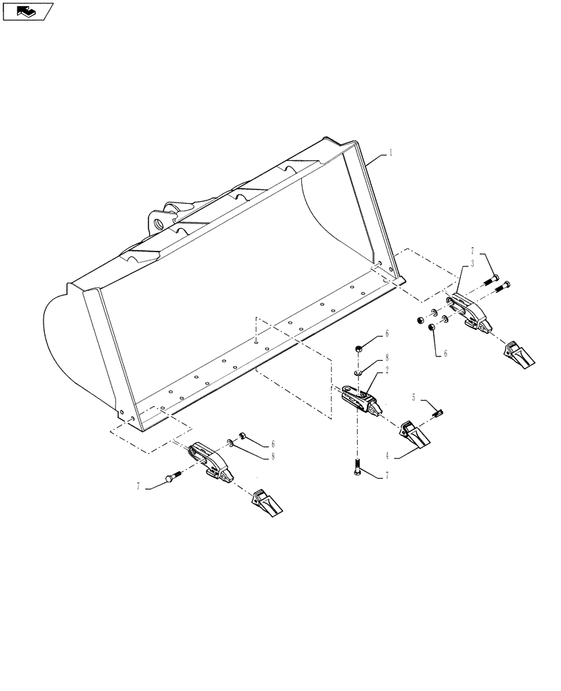 Схема запчастей Case 1121F - (82.100.03[02]) - LOADER BUCKET WITH TEETH, 6.1 YD (82) - FRONT LOADER & BUCKET