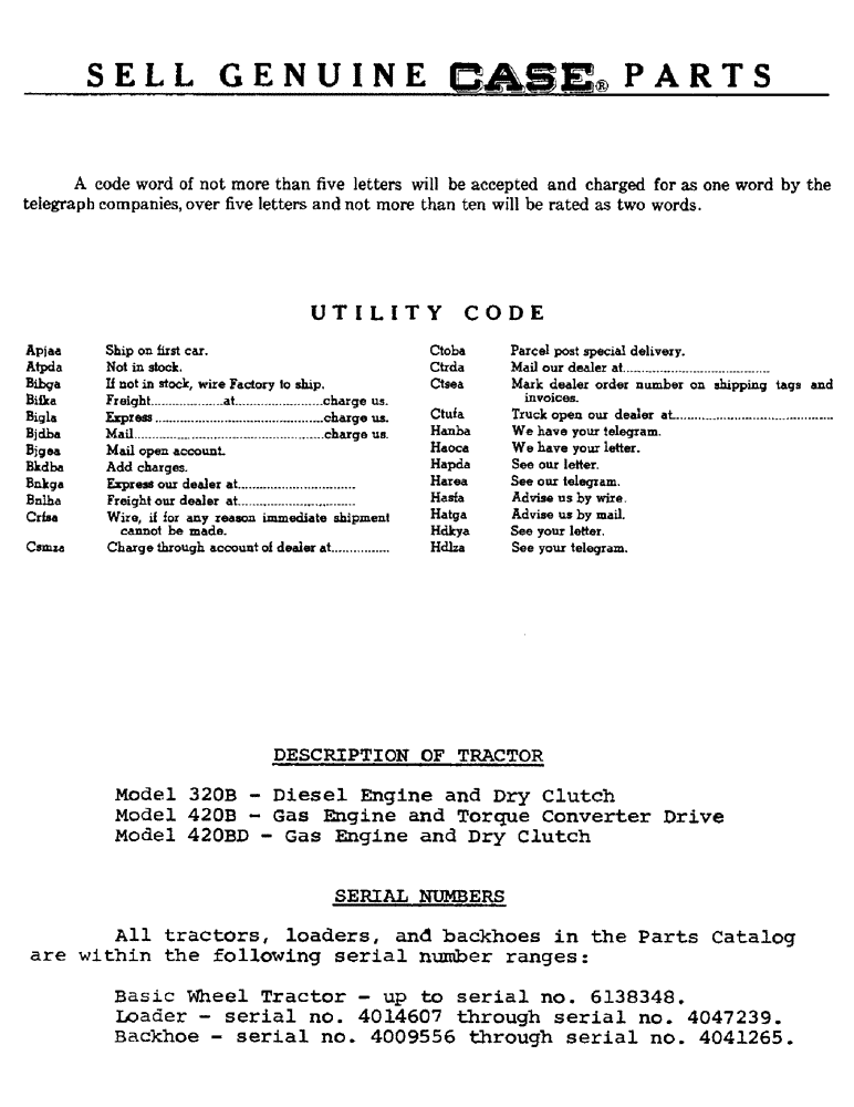 Схема запчастей Case 420BD - (003) - SERIAL NUMBERS 