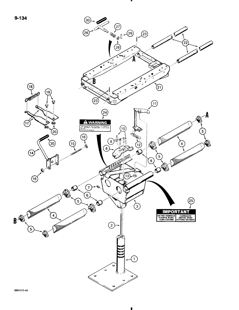 Схема запчастей Case 580K - (9-134) - SUSPENSION SEAT SUPPORT, WITH 1/2 INCH DIAMETER LATCH PIN LEVER (ITEM 11) (09) - CHASSIS/ATTACHMENTS