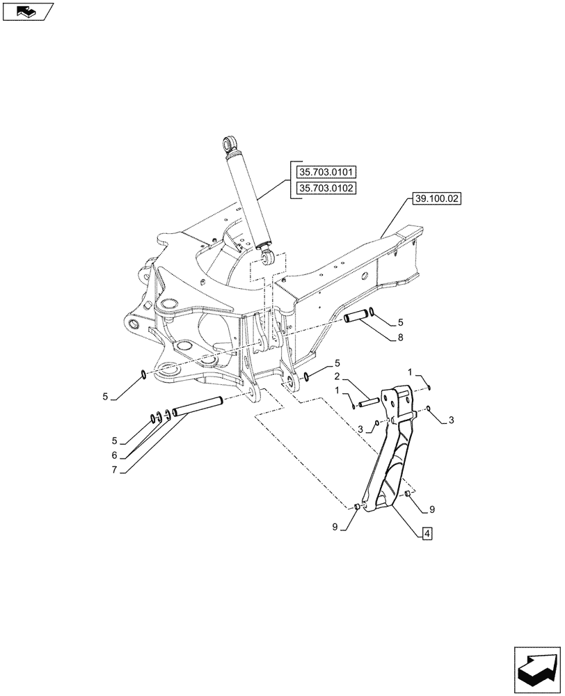 Схема запчастей Case 580SN - (39.129.01) - STABILIZER (39) - FRAMES AND BALLASTING