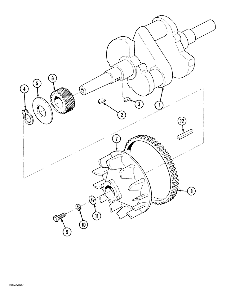 Схема запчастей Case 1818 - (2-42) - CRANKSHAFT, FLYWHEEL AND GEAR, GASOLINE MODELS (02) - ENGINE