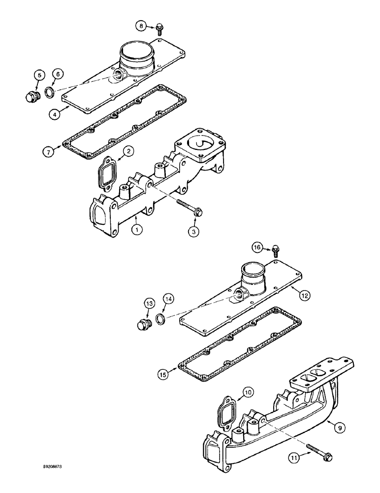 Схема запчастей Case 570LXT - (2-022) - MANIFOLDS - EXHAUST AND INTAKE (02) - ENGINE