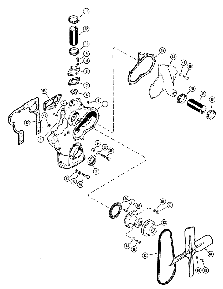 Схема запчастей Case 580B - (013C) - TIMING GEAR COVER, (188) DIESEL ENGINE, USED PRIOR TO ENG. SN 2728315, WATER PUMP, FAN BELT (02) - ENGINE