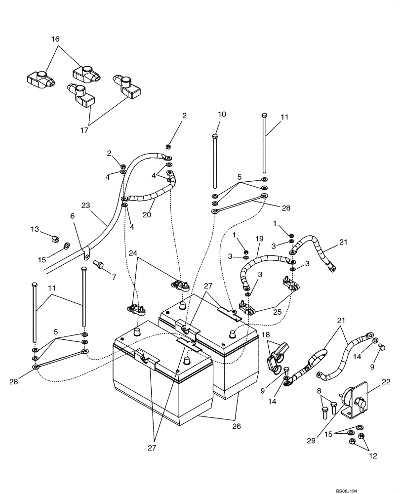 Схема запчастей Case 650L - (55.201.03) - BATTERY, DUAL - CANOPY, ROPS AND CAB (55) - ELECTRICAL SYSTEMS