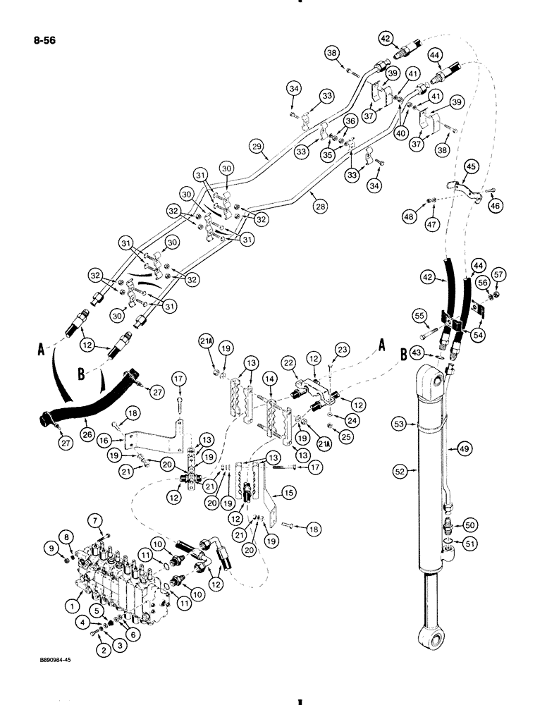 Схема запчастей Case 580K - (8-056) - BACKHOE BUCKET CYLINDER HYDRAULIC CIRCUIT, MODELS WITH EXTENDABLE DIPPER (08) - HYDRAULICS