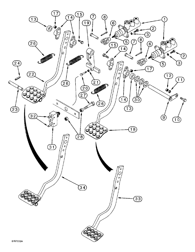 Схема запчастей Case 570LXT - (7-006) - BRAKE PEDALS AND BRAKE MASTER CYLINDER MOUNTING (07) - BRAKES