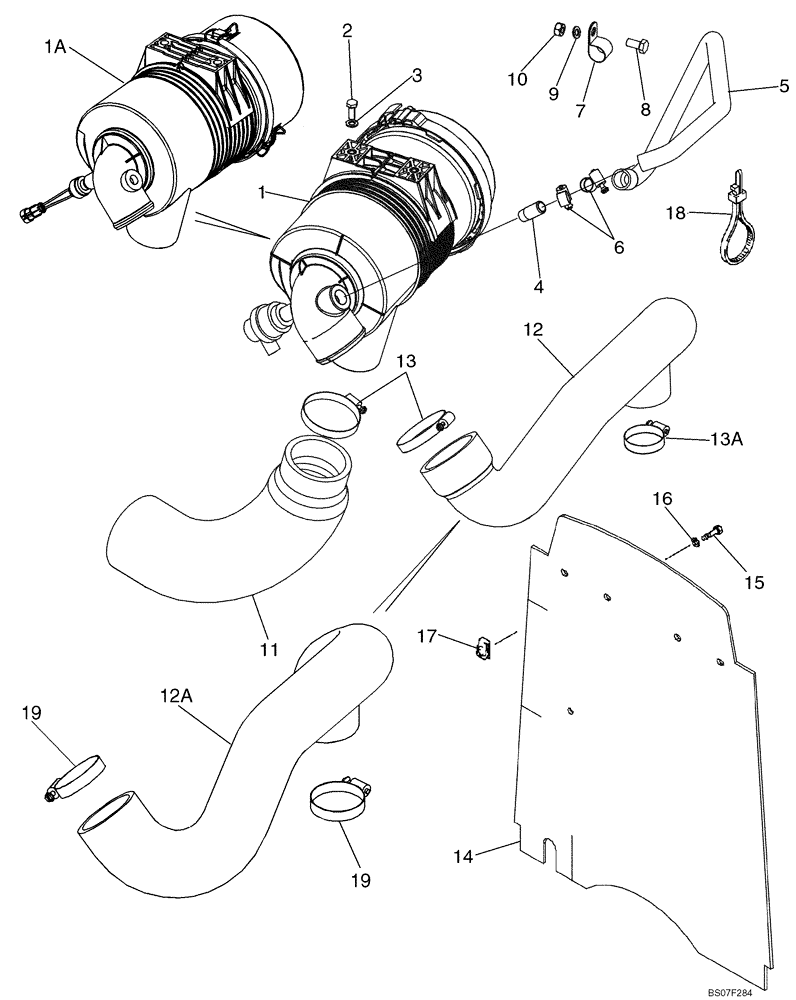 Схема запчастей Case 580M - (02-04) - AIR CLEANER - AIR INTAKE PARTS (WITHOUT TURBOCHARGER) (02) - ENGINE