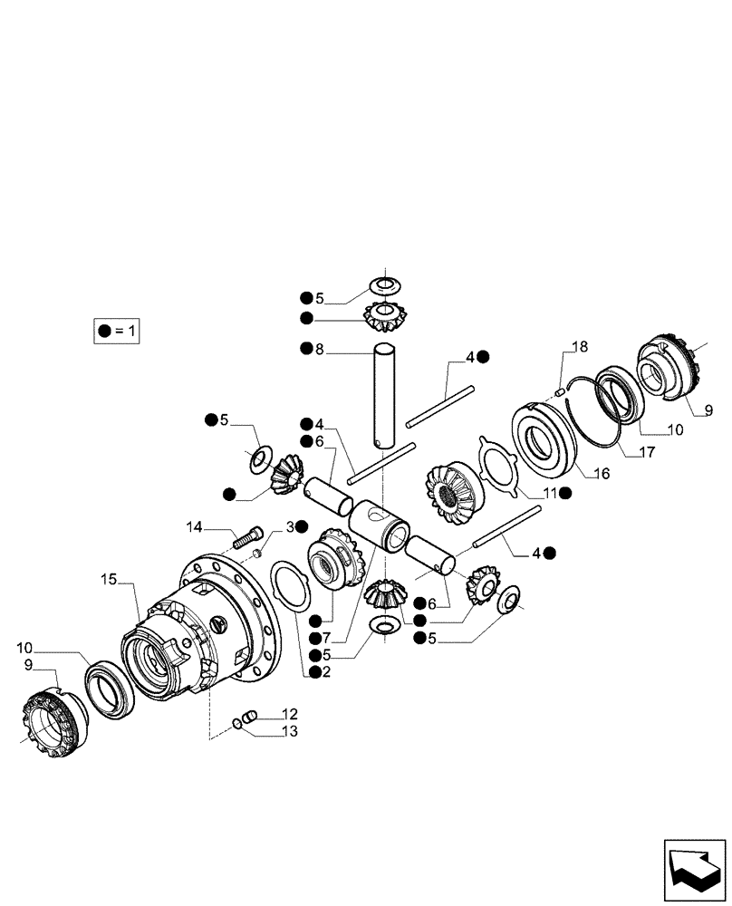 Схема запчастей Case 580SN WT - (27.106.01[02]) - AXLE, REAR DRIVE - DIFFERENTIAL (580SN WT, 590SN) (27) - REAR AXLE SYSTEM