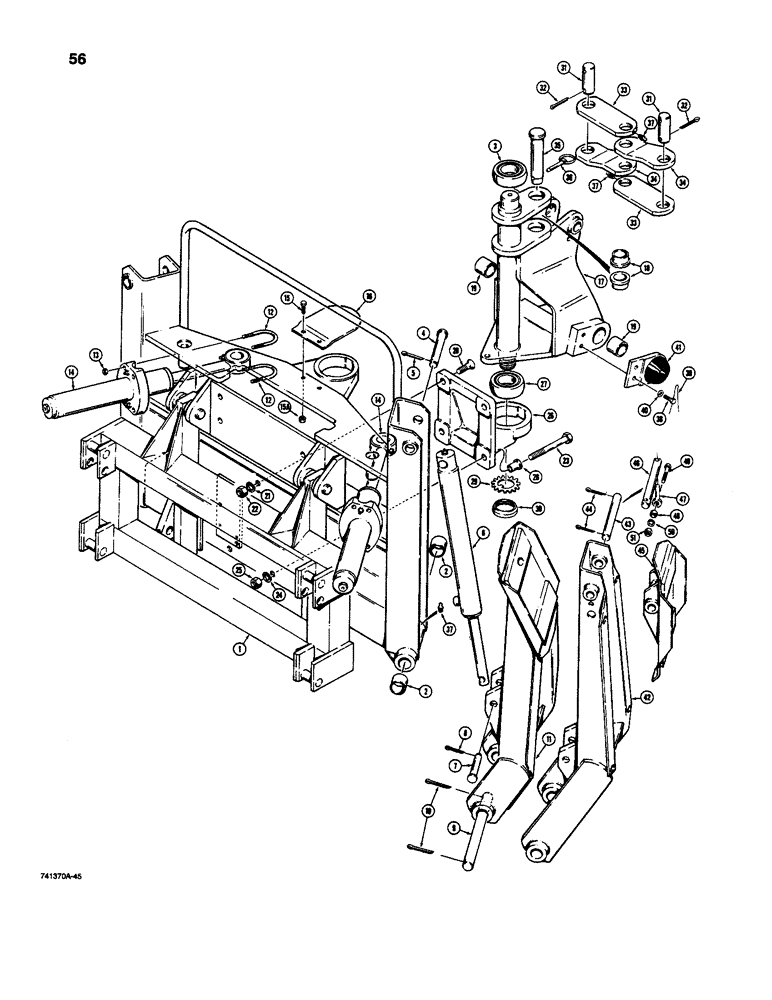 Схема запчастей Case D100 - (9-56) - MAIN FRAME, STABILIZER AND MAST, FOR UNI-LOADERS 