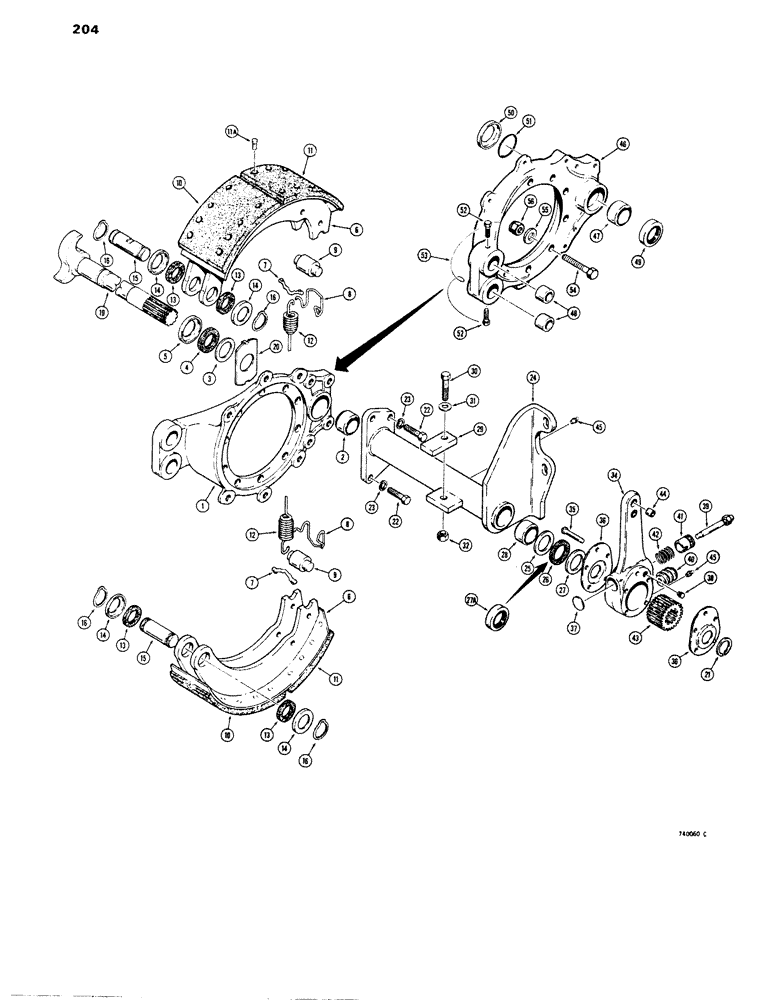 Схема запчастей Case 680E - (204) - L57350 REAR AXLE, REAR BRAKES AND ADJUSTERS, FIND ROCKWELL (27) - REAR AXLE SYSTEM