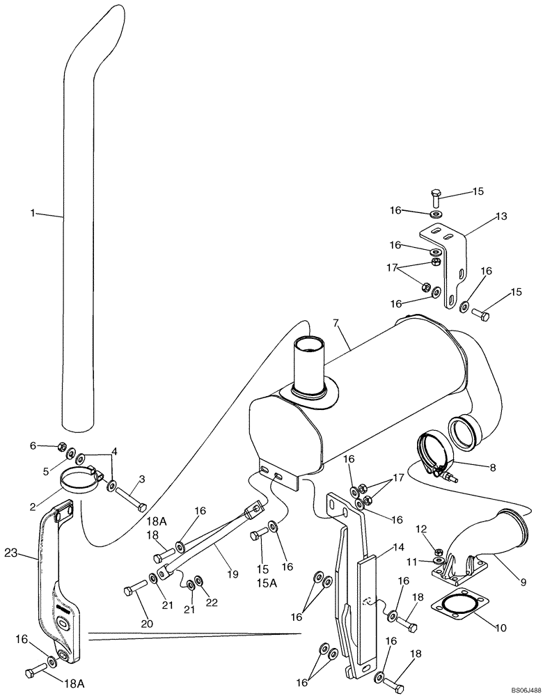 Схема запчастей Case 580M - (02-06B) - MUFFLER - EXHAUST SYSTEM (WITHOUT TURBOCHARGER) (02) - ENGINE