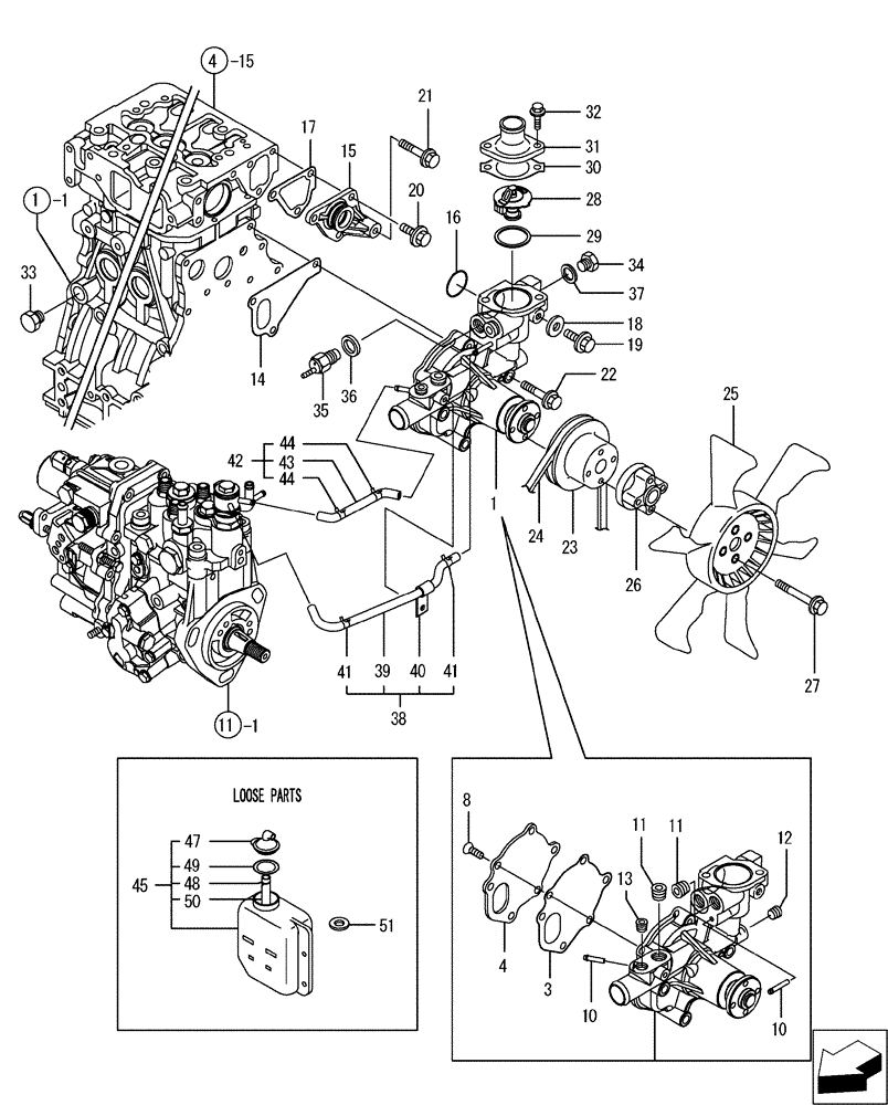 Схема запчастей Case CX50B - (08-010) - COOLING WATER SYSTEM (10) - ENGINE