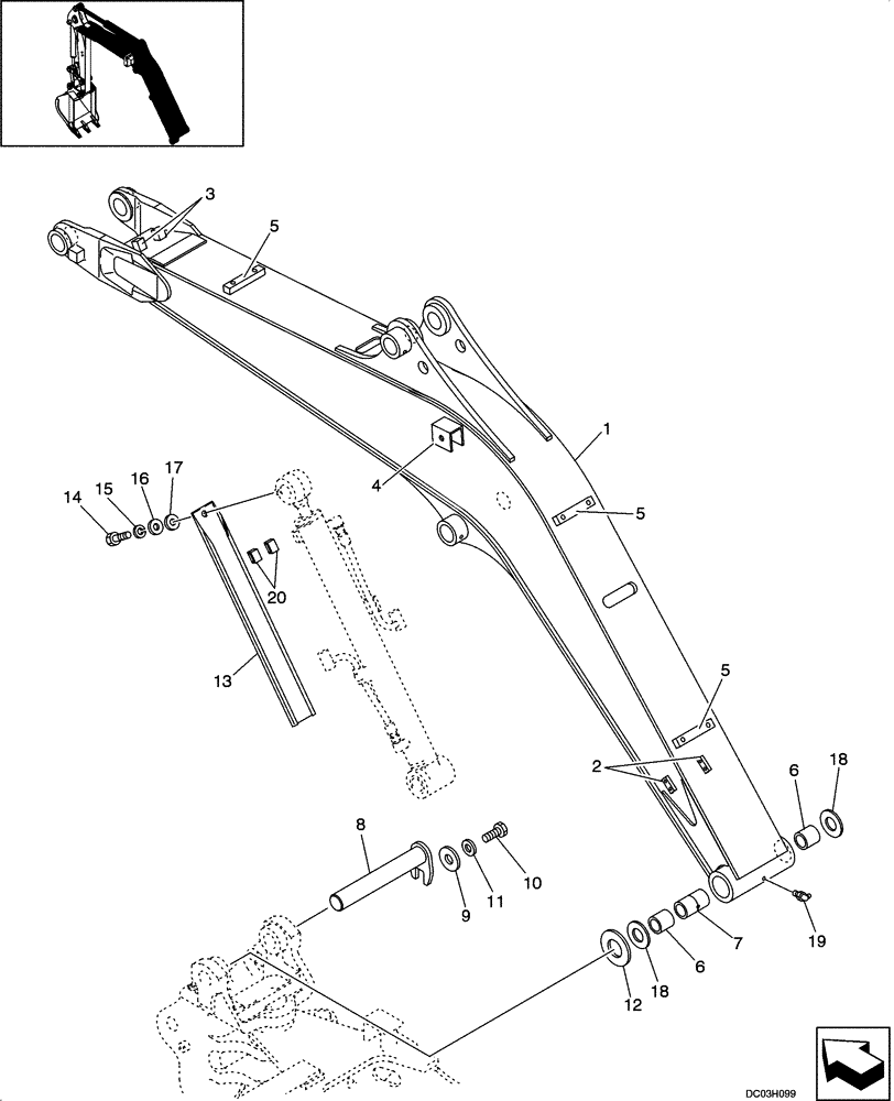 Схема запчастей Case CX25 - (09-46[00]) - BOOM (09) - CHASSIS/ATTACHMENTS