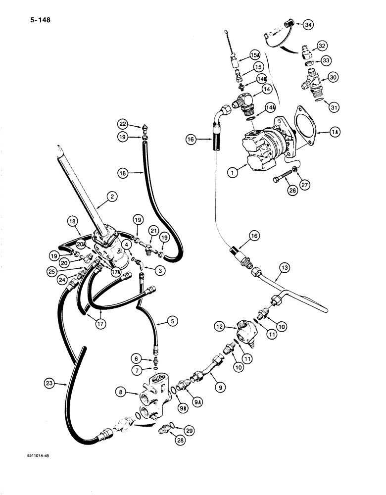 Схема запчастей Case 680K - (5-148) - STEERING HYDRAULIC CIRCUIT, STEERING PUMP TO STEERING CONTROL VALVE (05) - STEERING