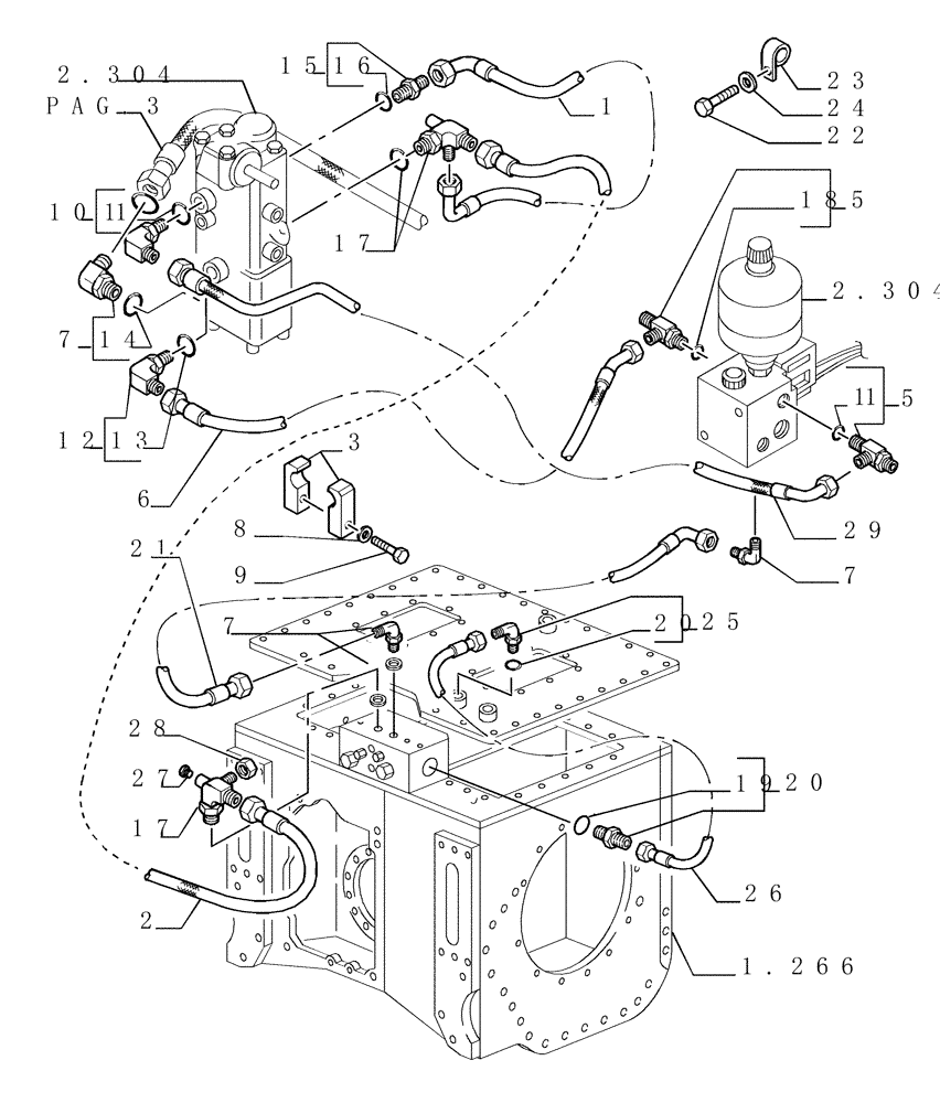 Схема запчастей Case 1850K LT - (2.319[03]) - BRAKE/STEERING DIFFERENTIAL CONNECTING PIPES (04) - UNDERCARRIAGE