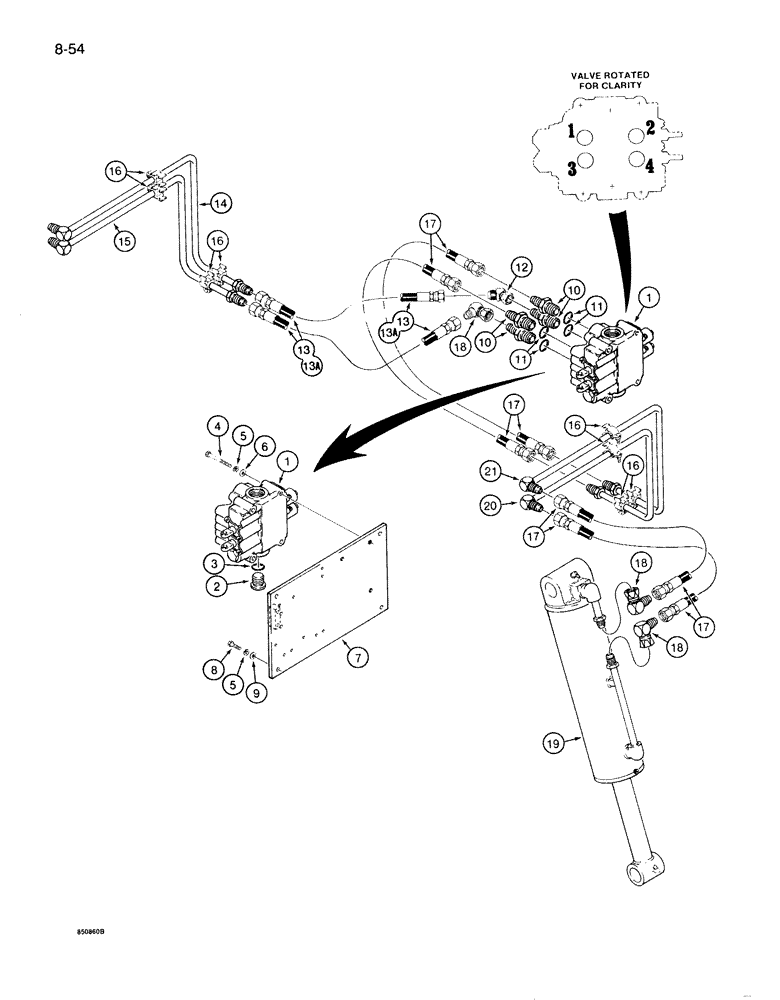 Схема запчастей Case 1085B - (8-054) - REAR OUTRIGGER HYDRAULIC CIRCUIT, STANDARD FOR 1085B ONLY (08) - HYDRAULICS