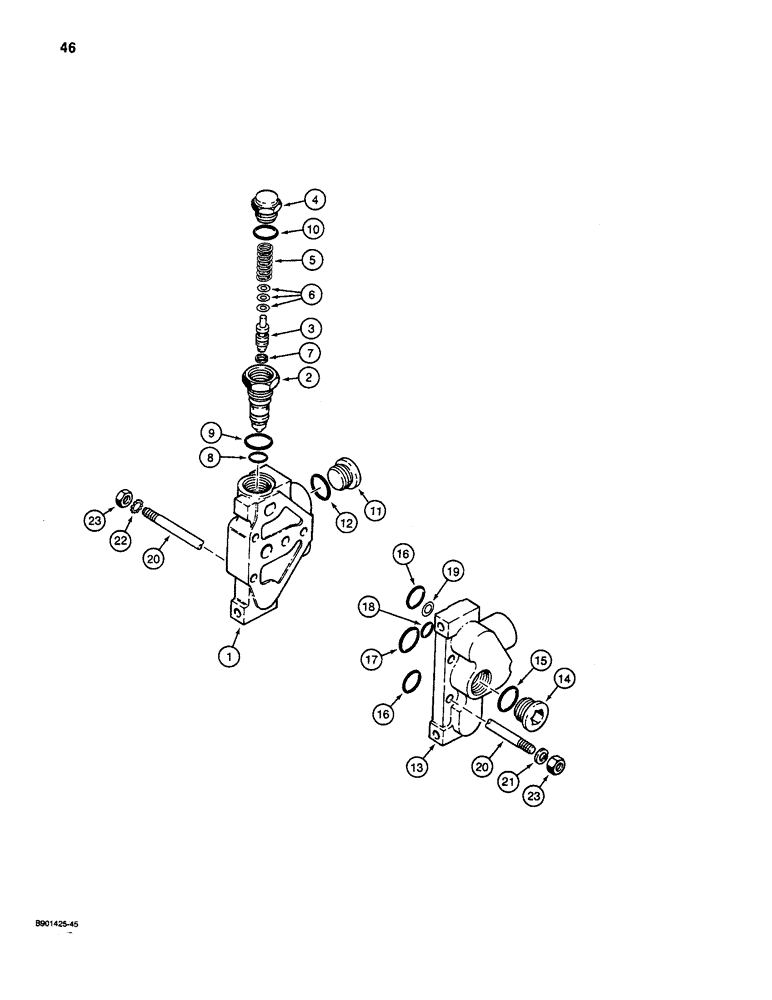 Схема запчастей Case D130 - (7-046) - BACKHOE CONTROL VALVE - KONTAK, INLET AND OUTLET SECTIONS, USED ON 1835C, 1840 & 1845C UNI-LOADERS 