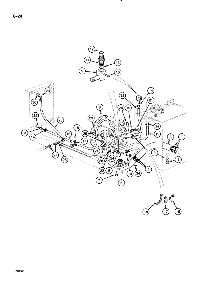 Схема запчастей Case 888 - (8-024) - HYDRAULIC PUMP LINES, PRESSURE AND COOLER RETURN LINES, P.I.N. FROM XXXXX TO XXXXX (08) - HYDRAULICS