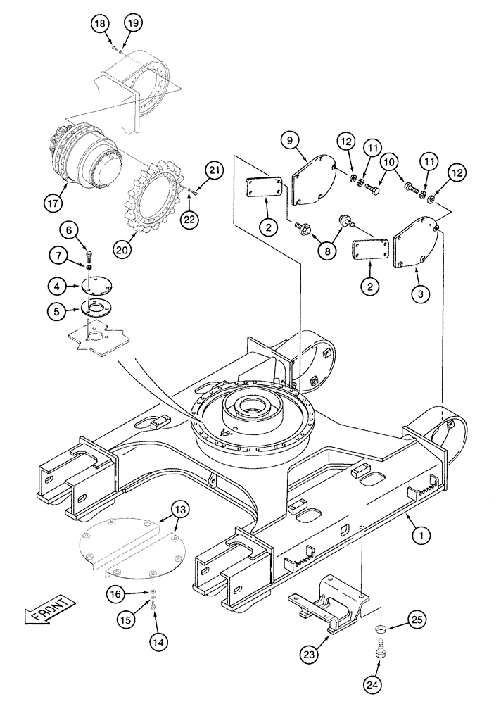 Схема запчастей Case 9050B - (5-02) - TRACK FRAME, DRIVE SPROCKET AND ACCESS COVERS (11) - TRACKS/STEERING