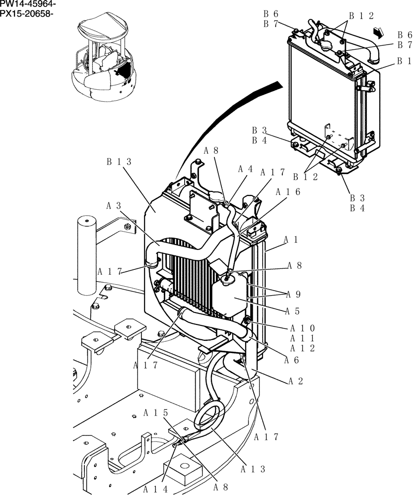 Схема запчастей Case CX31B - (707-01[1]) - RADIATOR INSTAL (COOLER) (78) - SPRAYING