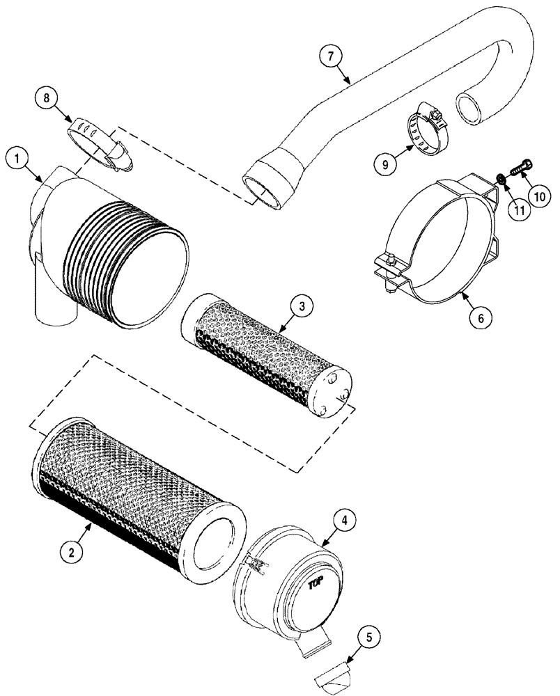 Схема запчастей Case 6010 - (02-03) - AIR CLEANER - MOUNTING (10) - ENGINE